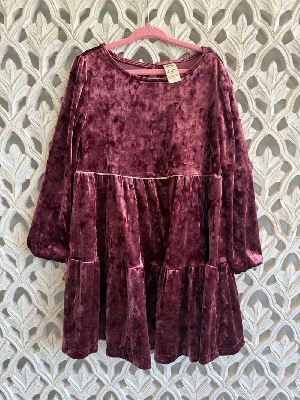 OshKosh Girls Burgundy Velvet Tiered Dress Size 5T